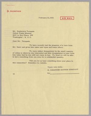 [Letter from Harris L. Kempner to Kazimierz Terepeta, February 12, 1959]