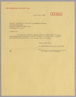 [Letter from H. Kempner Cotton Company to Spinners & Weavers Association of Korea, April 22, 1959]