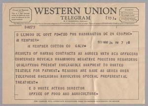 [Telegram from E. D. White to H. Kempner Cotton Company, March 24, 1959]