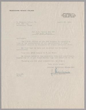 [Letter from Gaetano Aulisio to H. Kempner Cotton Company, April 28, 1959]