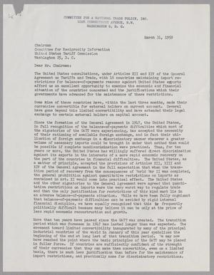 [Letter from John W. Hight to the Chairman of the Committee for Reciprocity Information, March 31, 1959]