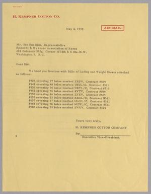 [Letter from H. Kempner Cotton Company to Sae Sun Kim, May 4, 1959]
