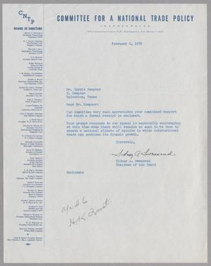 [Letter from Sidney A. Swensrud to Harris Kempner, February 6, 1959]