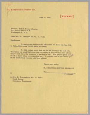 [Letter from Harris L. Kempner to the Polish Trade Mission, June 18, 1959]