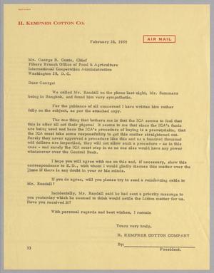 [Letter from Harris L. Kempner to George B. Coate, February 26, 1959]