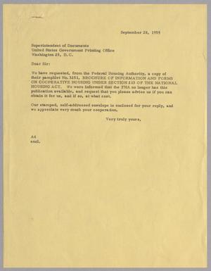 [Letter from Arthur M. Alpert to the United States Government Printing Office, September 28, 1959]