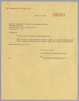 [Letter from H. Kempner Cotton Company to Spinners & Weavers Association of Korea, March 23, 1959]