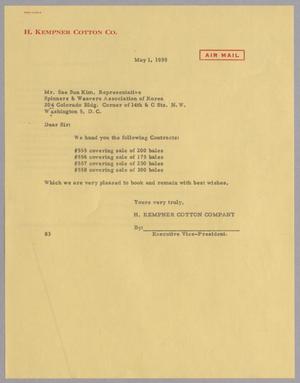 [Letter from H. Kempner Cotton Company to Sae Sun Kim, May 1, 1959]