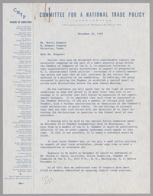 [Letter from Charles P. Taft to Harris Kempner, November 16, 1959]