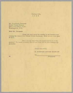 [Letter from Harris L. Kempner to Kazimierz Terepeta, October 13, 1959]