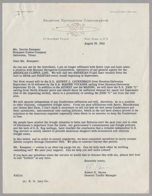 [Letter from Robert E. Haran to Harris Kempner, August 29, 1962]