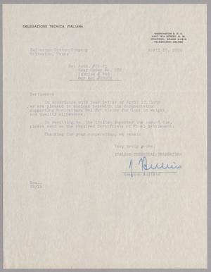 [Letter from Gaetano Aulisio to Galveston Cotton Company, April 17, 1959]