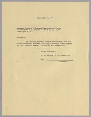 [Letter from Harris L. Kempner to the Spinners & Weavers Association of Korea, September 16, 1959]