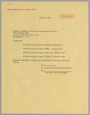 [Letter from H. Kempner Cotton Company to Spinners & Weavers Association of Korea, May 23, 1959]