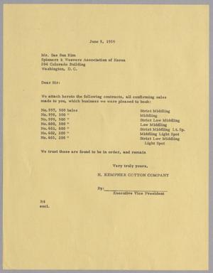 [Letter from H. Kempner Cotton Company to Sae Sun Kim, June 5, 1959]
