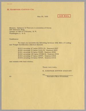[Letter from H. Kempner Cotton Company to the Spinners & Weavers Association of Korea, May 20, 1959]
