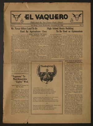 El Vaquero (San Diego, Tex.), Vol. 4, No. 5, Ed. 1 Wednesday, November 27, 1935