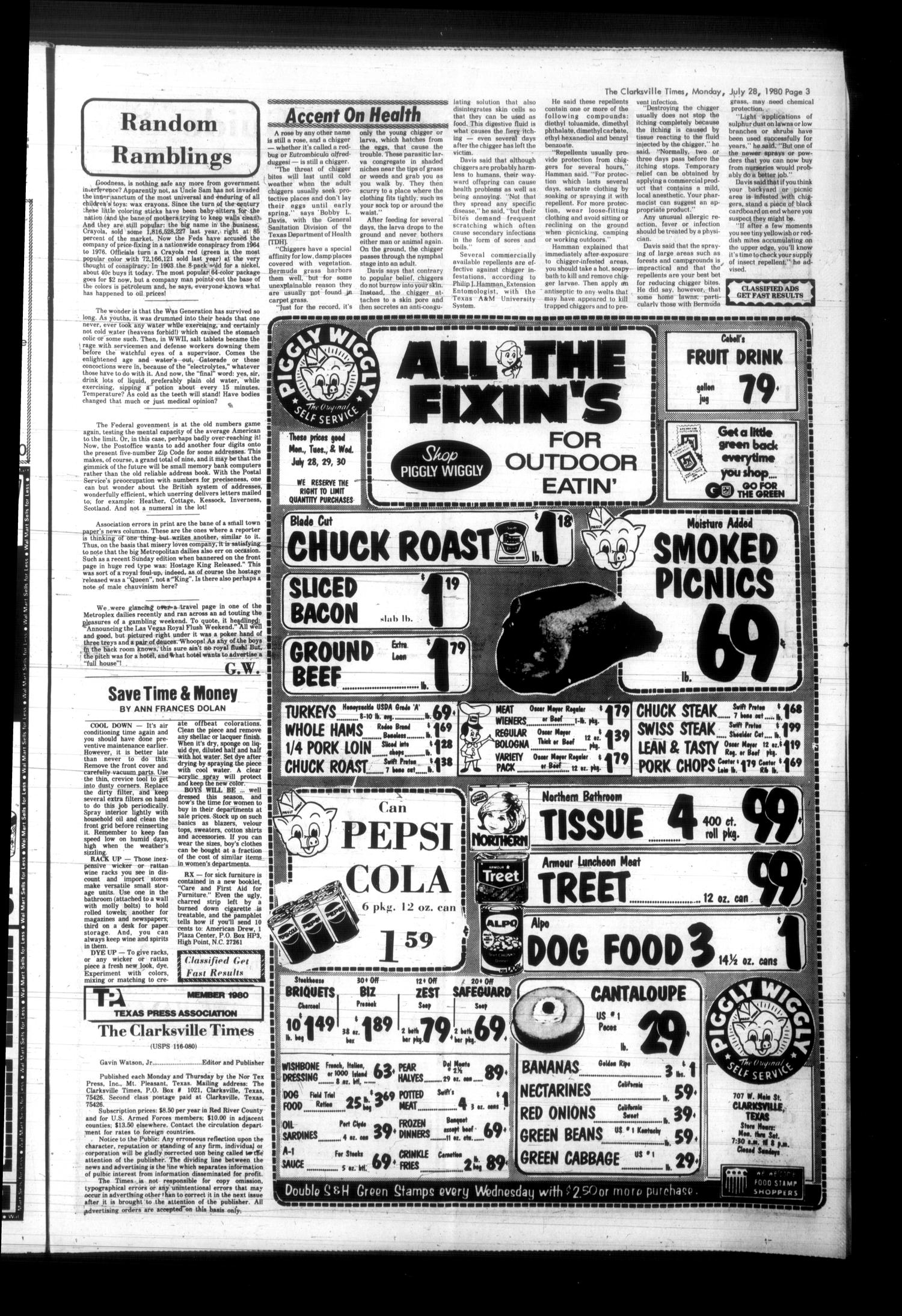 The Clarksville Times (Clarksville, Tex.), Vol. 108, No. 55, Ed. 1 Monday, July 28, 1980
                                                
                                                    [Sequence #]: 3 of 10
                                                