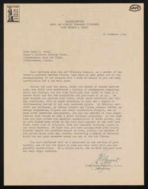 [Letter from B. K. Yount to Gayle Snell, November 27, 1944]