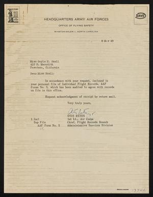 Primary view of object titled '[Letter from Otis Estes to Gayle Snell, March 8, 1945]'.