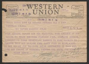 [Telegram from Jacqueline Cochran to Cornelia Yerkes, February 5, 1943]