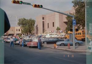 Primary view of object titled '[Crowd and Cars outside Nolan County Courthouse (negative)]'.