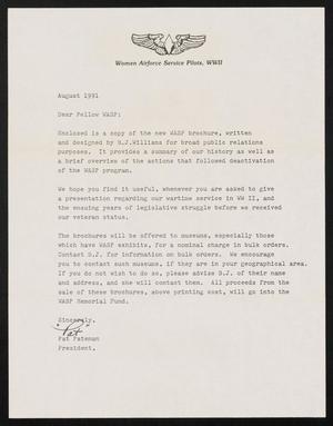 [Letter from Pat Pateman to WASP veterans, August 1991]