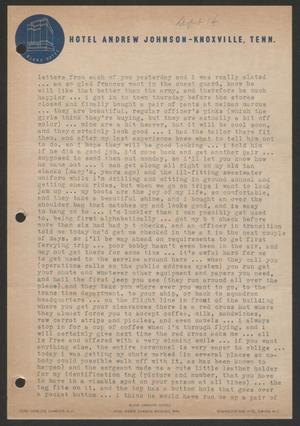 Primary view of object titled '[Letter from Cornelia Yerkes, September 14, 1943]'.