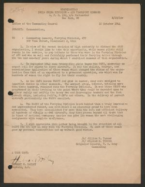 [Commendation Letter from William H. Turner to Commanding General, Ferrying Division, ATC, 16 October, 1944]