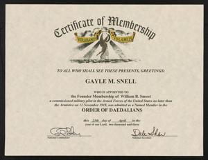 Primary view of object titled '[Order of Daedalians Certificate of Membership for Gayle Snell]'.