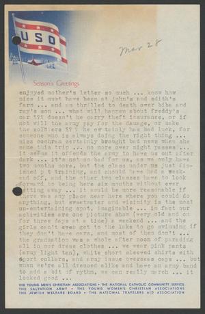 Primary view of object titled '[Letter from Cornelia Yerkes to family, March 28, 1943]'.