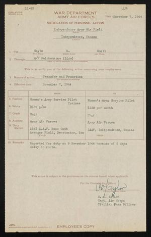 Primary view of object titled '[Transfer and promotion for Gayle Snell]'.