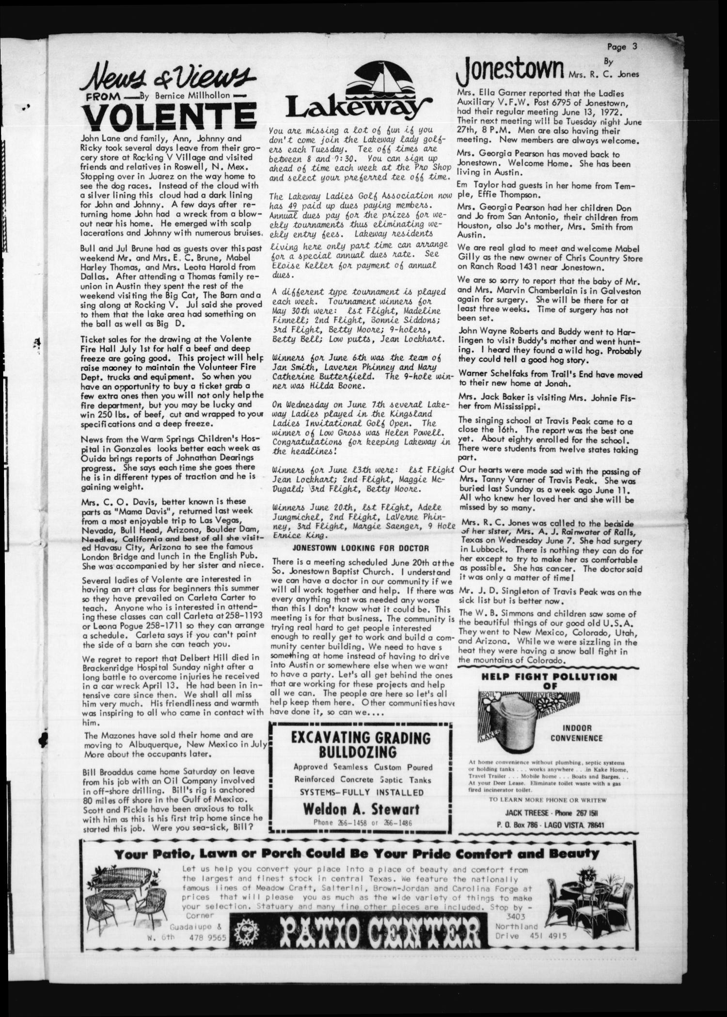 Lake Travis News (Austin, Tex.), Vol. 4, No. 9, Ed. 1 Saturday, June 24, 1972
                                                
                                                    [Sequence #]: 3 of 7
                                                