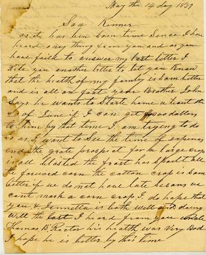 [Letter from Ludwell Lee Rector to Kenner K. Rector, May 14, 1859]