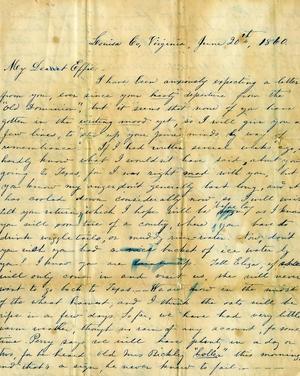 Primary view of object titled '[Letter from Annie Watts Winston to Effie Watts, June 20, 1860]'.
