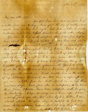 Primary view of object titled '[Letter from Mrs. Watts to Effie Watts, November 27, 1860]'.