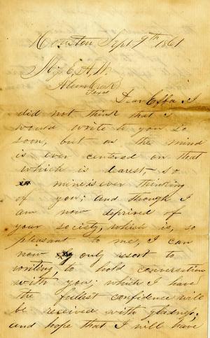 Primary view of object titled '[Letter from Kenner K. Rector to Effie Watts, September 9, 1861]'.