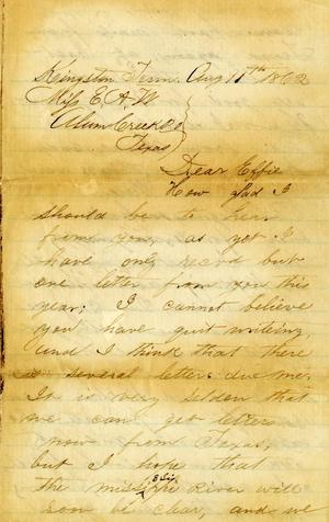 [Letter from Kenner K. Rector to Effie Watts, August 11, 1862]