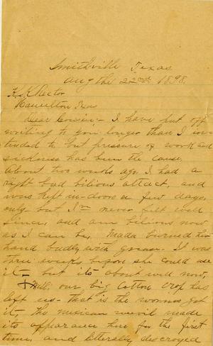 Primary view of object titled '[Letter from J. T. Black to Kenner K. Rector, August 22, 1898]'.