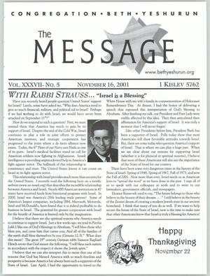 Primary view of object titled 'The Message, Volume 37, Number 5, November 2001'.