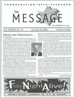 Primary view of object titled 'The Message, Volume 37, Number 10, January 2002'.