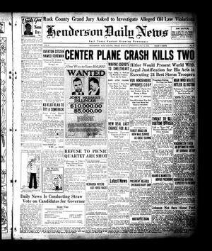 Primary view of object titled 'Henderson Daily News (Henderson, Tex.), Vol. 4, No. 90, Ed. 1 Monday, July 2, 1934'.