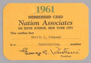 [1961 Nation Associates Membership Card]