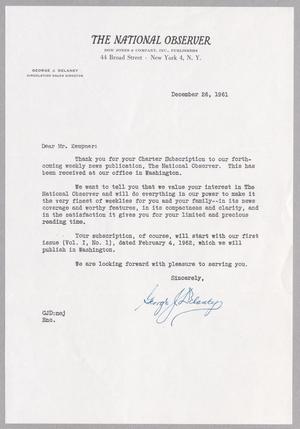 [Letter from George J. Delany to Mr. Kempner, December 26, 1961]