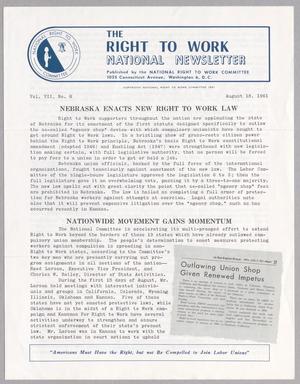 The Right to Work National Newsletter, Volume 7, Number 8, August 1961