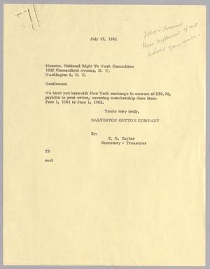 [Letter from T. E. Taylor to National Right to Work Committee, July 17, 1961]