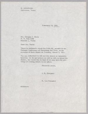 [Letter from I. H. Kempner and R. L. Kempner to Morgan J. Davis, February 13, 1961]
