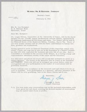 [Letter from Morgan J. Davis to R. Lee Kempner, February 8, 1961]