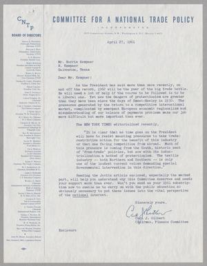 [Letter from Carl J. Gilbert to Harris Kempner, April 27, 1961]