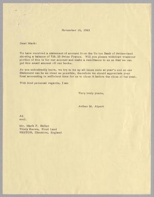 [Letter from Arthur M. Alpert to Mark F. Heller, November 18, 1963]